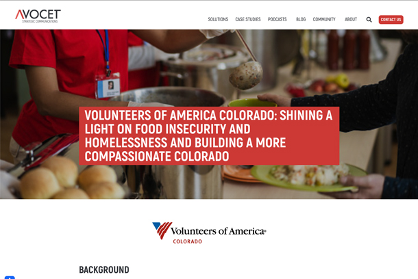 VOLUNTEERS OF AMERICA COLORADO: SHINING A LIGHT ON FOOD INSECURITY AND HOMELESSNESS AND BUILDING A MORE COMPASSIONATE COLORADO by Avocet Communications