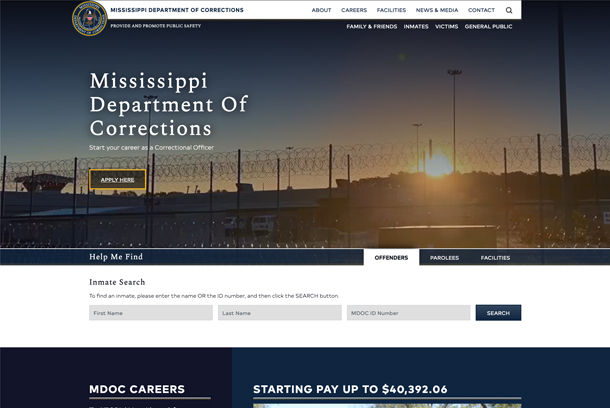 Mississippi Department of Corrections Website by Tyler Technologies