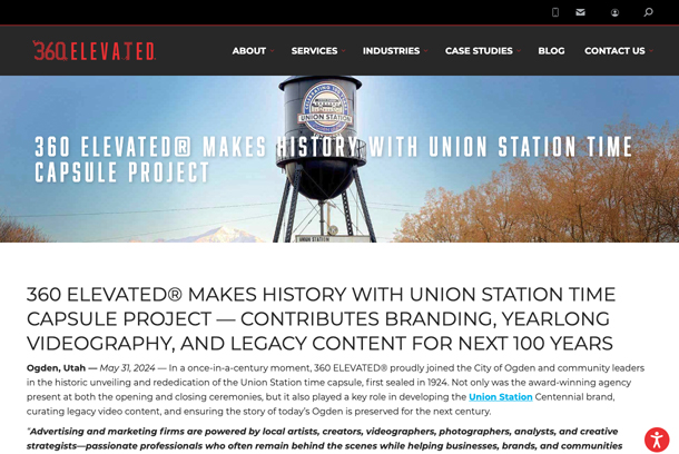 360 ELEVATED® MAKES HISTORY WITH UNION STATION TIME CAPSULE — CONTRIBUTES BRANDING, YEARLONG VIDEOGRAPHY, AND LEGACY BRANDING FOR NEXT 100 YEARS by 360 ELEVATED