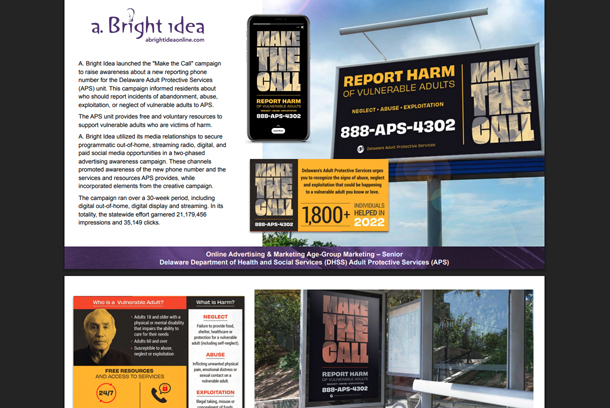 Delaware Adult Protective Services (APS) Make the Call by A. Bright Idea